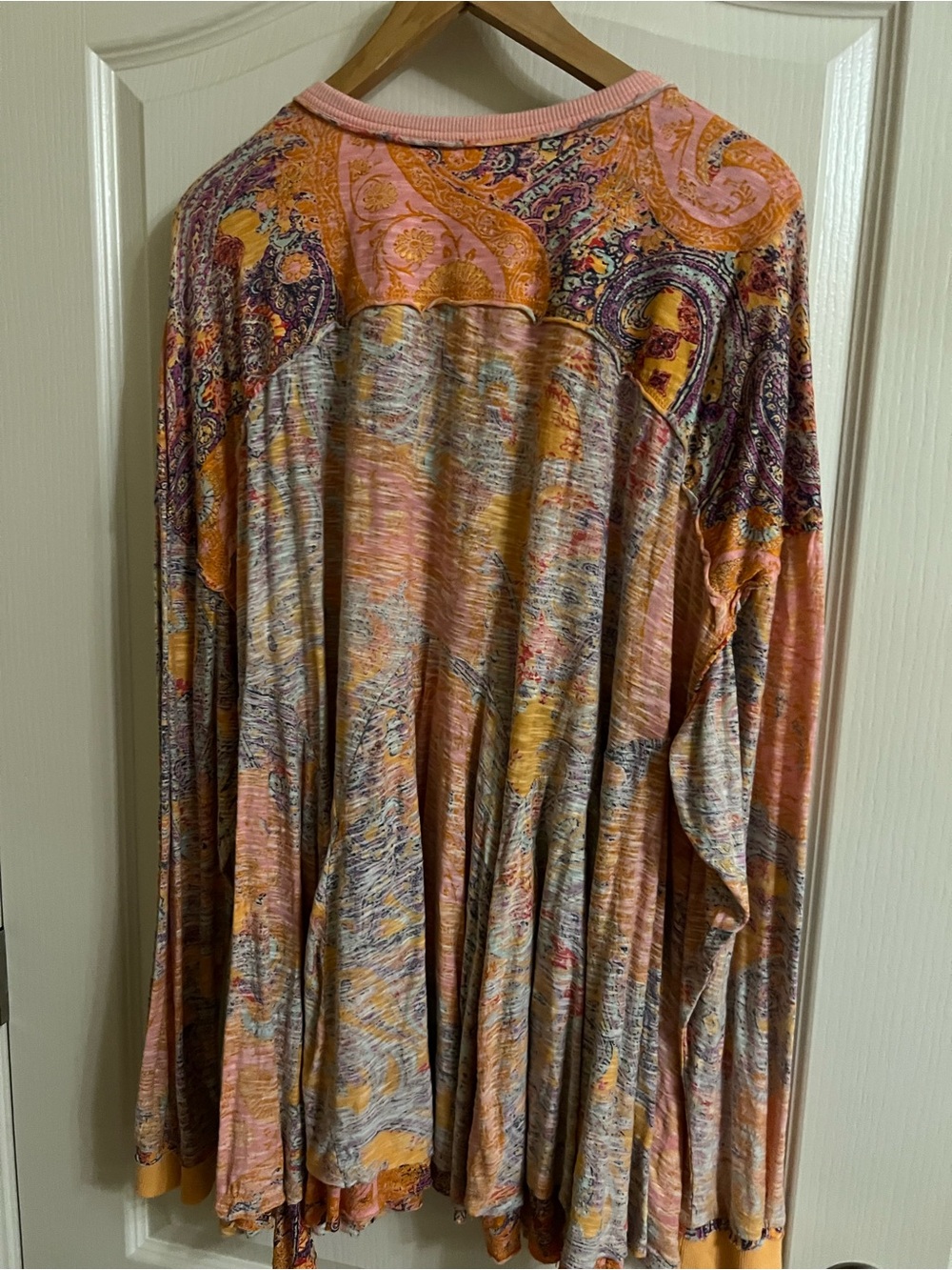 Free People Long-Sleeve Paisley Mix Top in Pink and Yellow - Picture 3 of 4